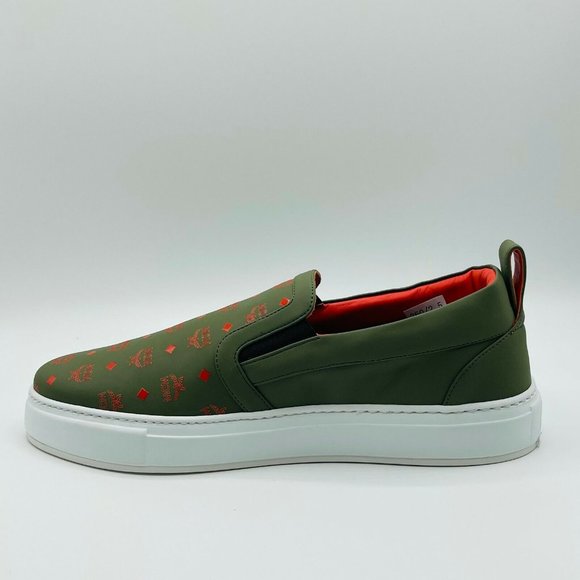 MCM: Moss Green Orange Logo Leather Slip On Sneaker MEX9AMM61G8 main image 2